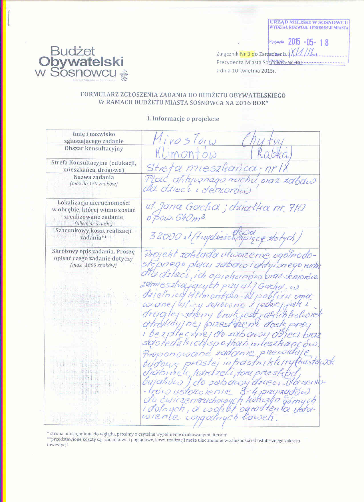 Skan formularza projektu